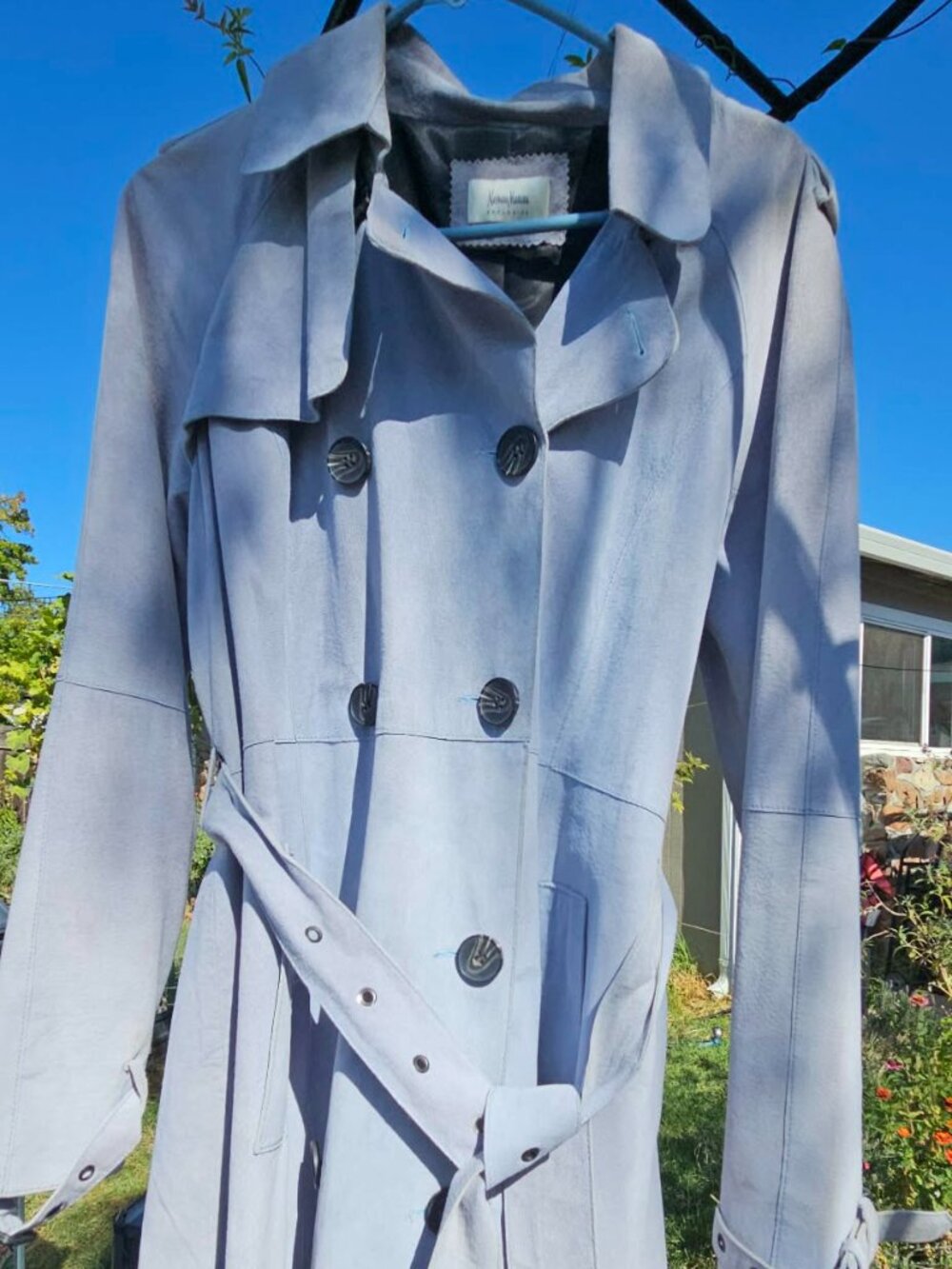Neiman Marcus Baby Blue Suede Trench Coat XL